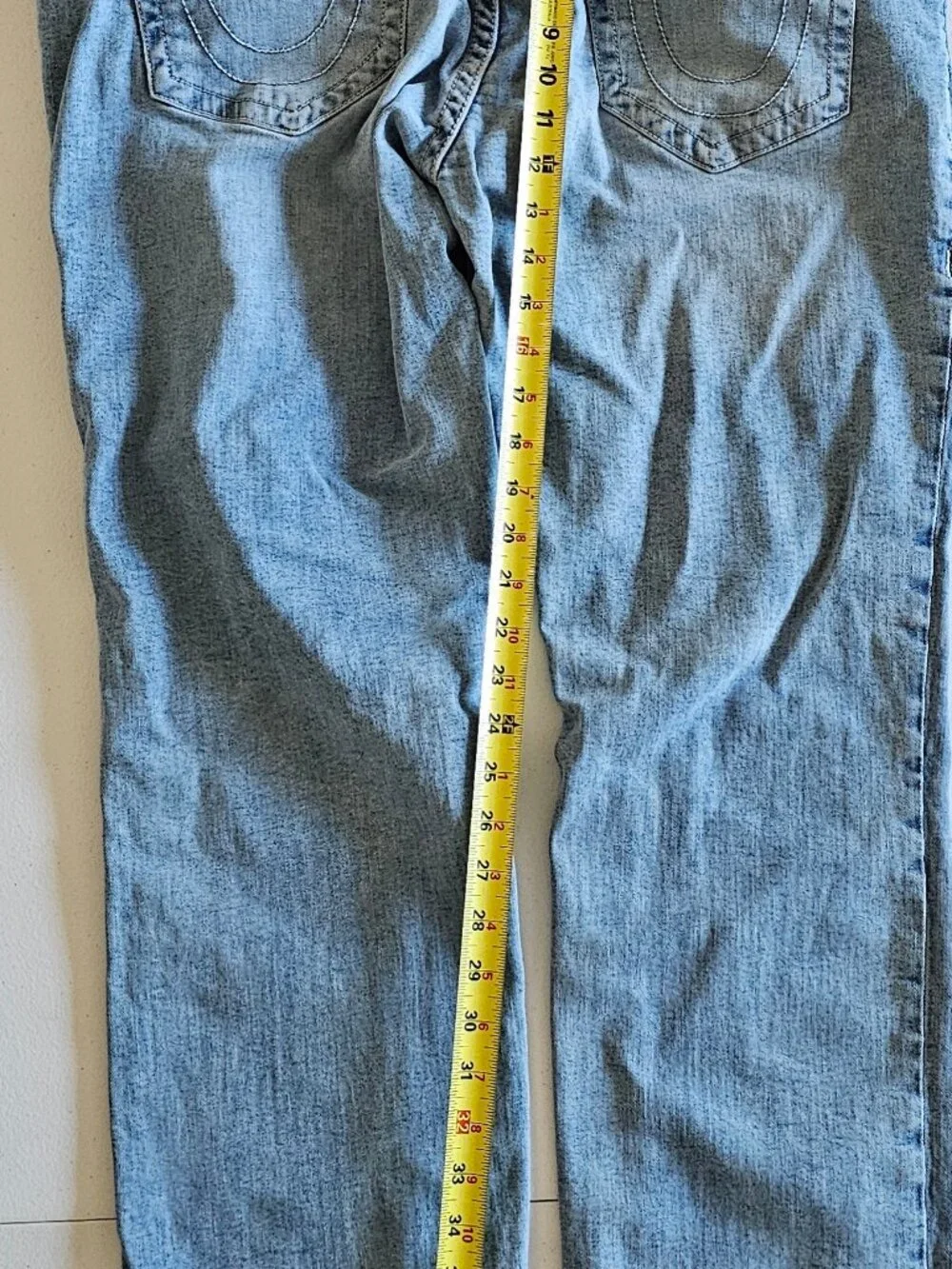 True Religion Ricky Jeans Mens Light Wash Relaxed Straight Flap Pocket 40x36